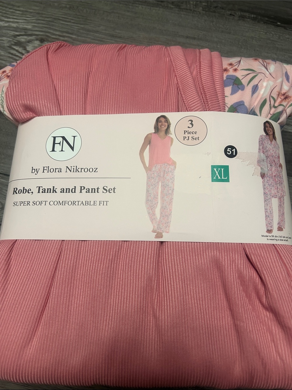 Flora Nikrooz Pink Floral Robe, Tank & Pants Set - Picture 2 of 3